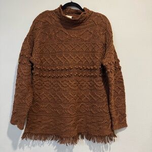 Handknitted Cie Internationale Express Knit Turtleneck Sweater Fringe Boho XS